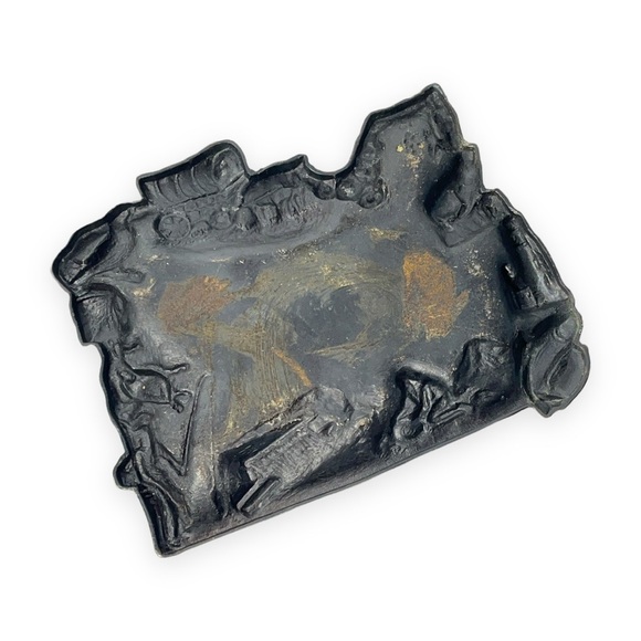 Vintage Oregon Brass Souvenir Ashtray Wildlife Patina State Symbols Dimensional - Picture 4 of 6